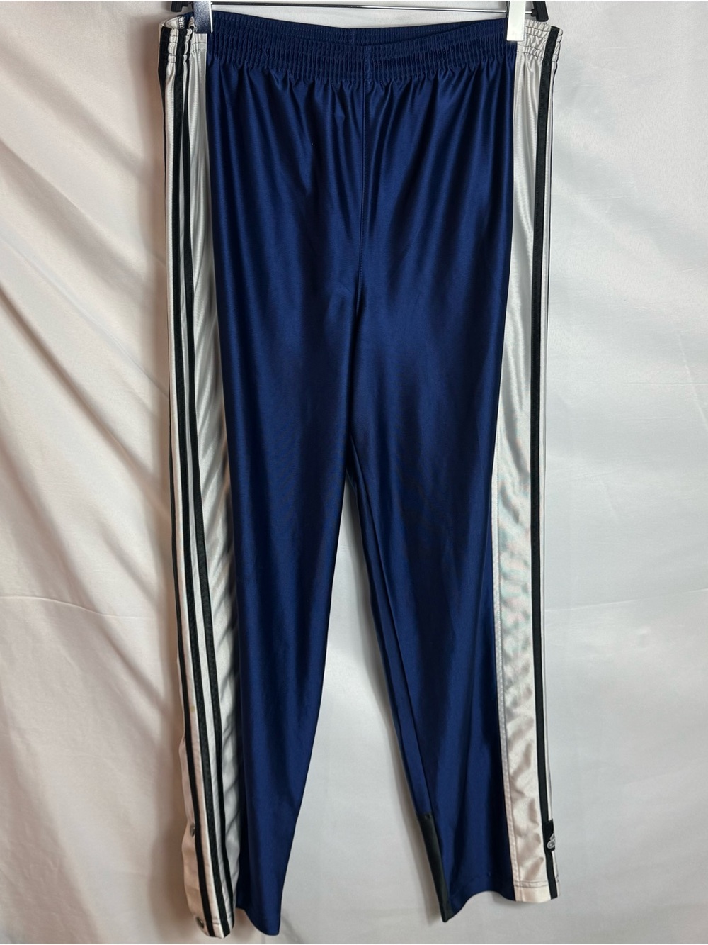 Vtg Adidas Originals Adibreak Snap-Button Track Pants Satin Dark Blue Mens Sz S
